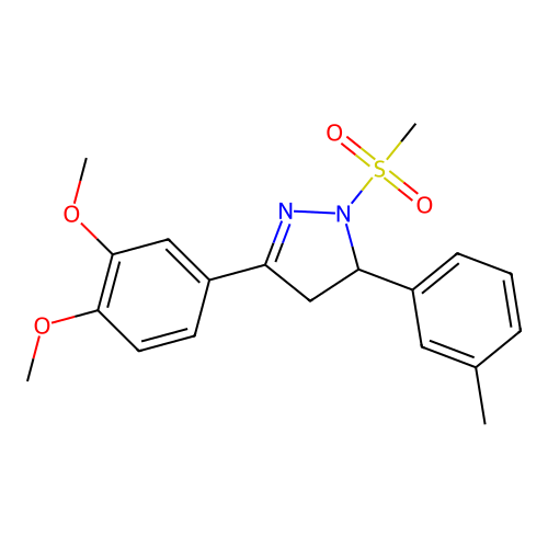 3-(3,4-dimethoxyphenyl)-1-(methylsulfonyl)-5-(m-tolyl)-4,5-dihydro-1H-pyrazole structure