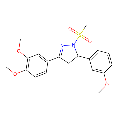 3-(3,4-dimethoxyphenyl)-5-(3-methoxyphenyl)-1-(methylsulfonyl)-4,5-dihydro-1H-pyrazole structure