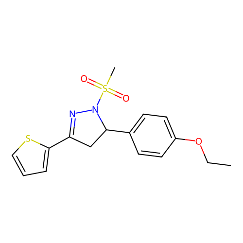 5-(4-ethoxyphenyl)-1-methanesulfonyl-3-(thiophen-2-yl)-4,5-dihydro-1H-pyrazole structure