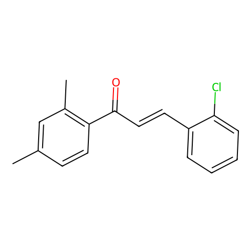 (2E)-3-(2-chlorophenyl)-1-(2,4-dimethylphenyl)-2-propen-1-one structure