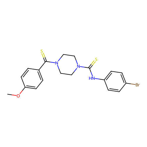 N-(4-bromophenyl)-4-(4-methoxybenzenecarbothioyl)piperazine-1-carbothioamide structure