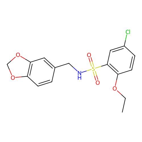 N-(1,3-benzodioxol-5-ylmethyl)-5-chloro-2-ethoxybenzenesulfonamide structure