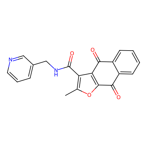 2-methyl-4,9-dioxo-N-(pyridin-3-ylmethyl)benzo[f][1]benzofuran-3-carboxamide structure