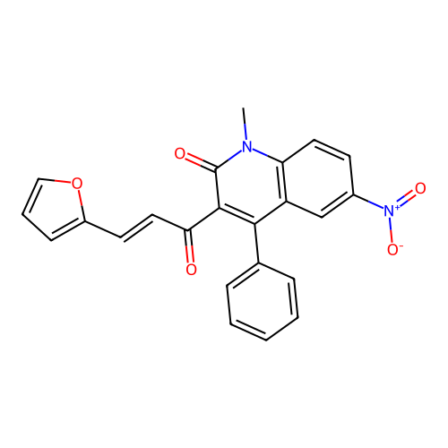 (E)-3-(3-(furan-2-yl)acryloyl)-1-methyl-6-nitro-4-phenylquinolin-2(1H)-one structure