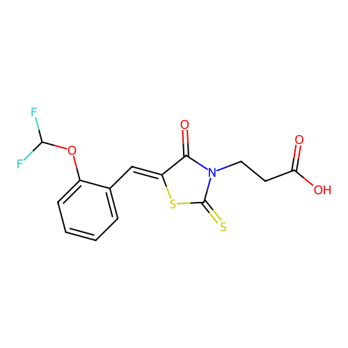 (Z)-3-(5-(2-(difluoromethoxy)benzylidene)-4-oxo-2-thioxothiazolidin-3-yl)propanoic acid structure