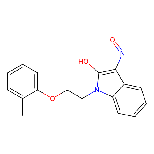 (3Z)-3-(hydroxyimino)-1-[2-(2-methylphenoxy)ethyl]-1,3-dihydro-2H-indol-2-one structure