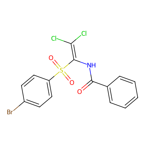 N-(1-((4-bromophenyl)sulfonyl)-2,2-dichlorovinyl)benzamide structure