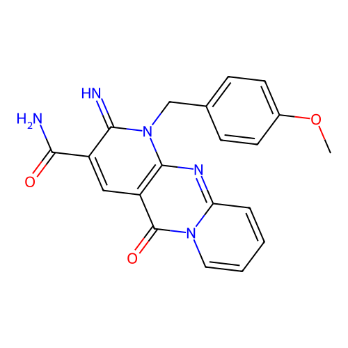 6-imino-7-[(4-methoxyphenyl)methyl]-2-oxo-1,7,9-triazatricyclo[8.4.0.0^{3,8}]tetradeca-3(8),4,9,11,13-pentaene-5-carboxamide structure
