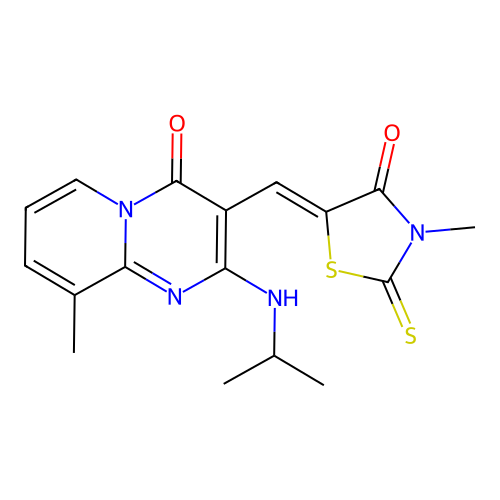 (Z)-5-((2-(isopropylamino)-9-methyl-4-oxo-4H-pyrido[1,2-a]pyrimidin-3-yl)methylene)-3-methyl-2-thioxothiazolidin-4-one structure