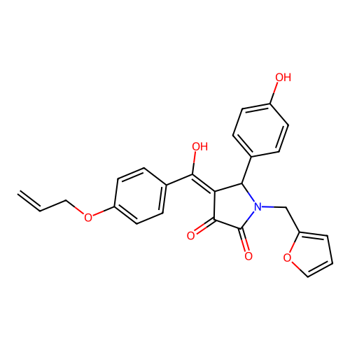 1-(furan-2-ylmethyl)-5-(4-hydroxyphenyl)-4-[hydroxy-(4-prop-2-enoxyphenyl)methylidene]pyrrolidine-2,3-dione structure