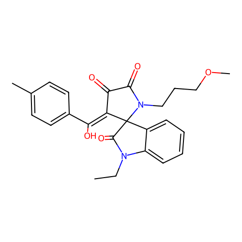 1-ethyl-4'-[hydroxy-(4-methylphenyl)methylidene]-1'-(3-methoxypropyl)spiro[indole-3,5'-pyrrolidine]-2,2',3'-trione structure