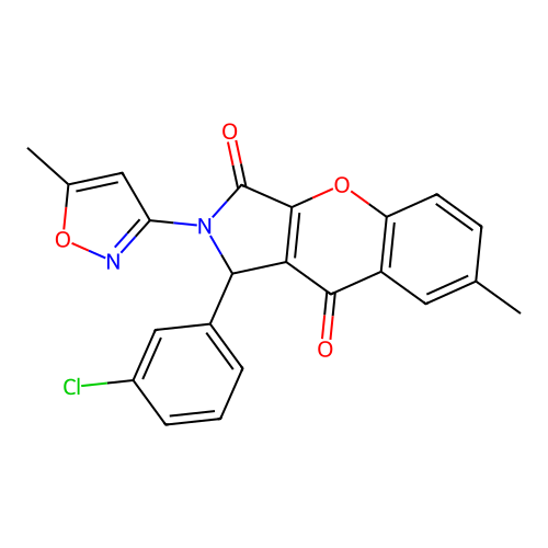 1-(3-chlorophenyl)-7-methyl-2-(5-methyl-1,2-oxazol-3-yl)-1,2-dihydrochromeno[2,3-c]pyrrole-3,9-dione structure