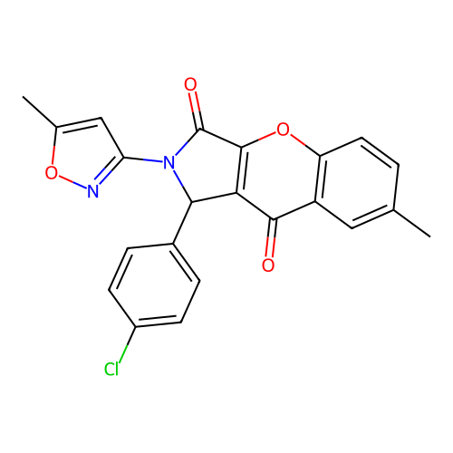 1-(4-chlorophenyl)-7-methyl-2-(5-methyl-1,2-oxazol-3-yl)-1,2-dihydrochromeno[2,3-c]pyrrole-3,9-dione structure