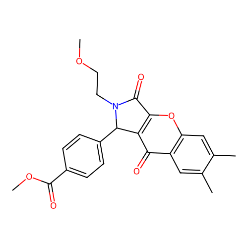 methyl 4-[2-(2-methoxyethyl)-6,7-dimethyl-3,9-dioxo-1,2,3,9-tetrahydrochromeno[2,3-c]pyrrol-1-yl]benzoate structure