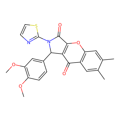 1-(3,4-dimethoxyphenyl)-6,7-dimethyl-2-(1,3-thiazol-2-yl)-1,2-dihydrochromeno[2,3-c]pyrrole-3,9-dione structure