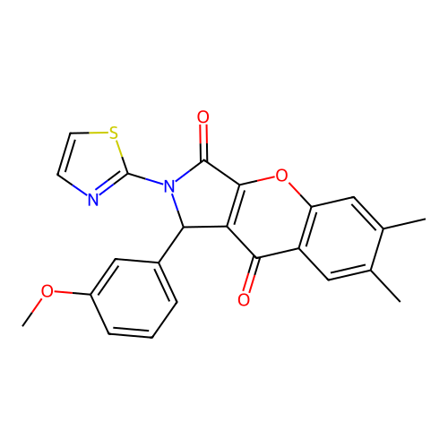 1-(3-methoxyphenyl)-6,7-dimethyl-2-(1,3-thiazol-2-yl)-1,2-dihydrochromeno[2,3-c]pyrrole-3,9-dione structure