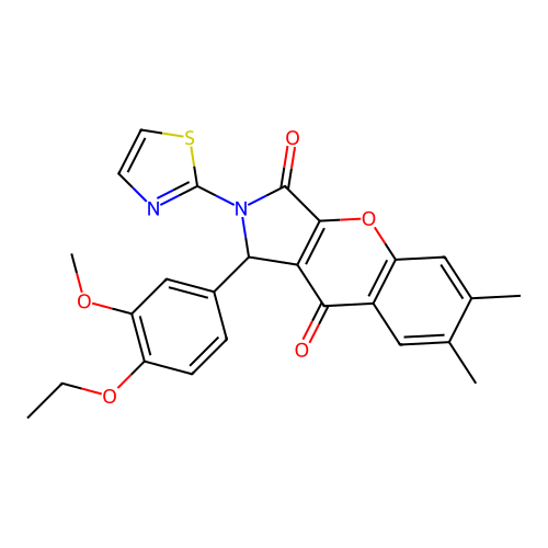 1-(4-ethoxy-3-methoxyphenyl)-6,7-dimethyl-2-(1,3-thiazol-2-yl)-1,2-dihydrochromeno[2,3-c]pyrrole-3,9-dione structure