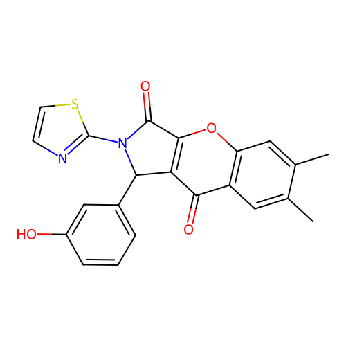 1-(3-hydroxyphenyl)-6,7-dimethyl-2-(1,3-thiazol-2-yl)-1,2-dihydrochromeno[2,3-c]pyrrole-3,9-dione structure