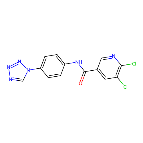 5,6-dichloro-N-[4-(tetrazol-1-yl)phenyl]pyridine-3-carboxamide structure