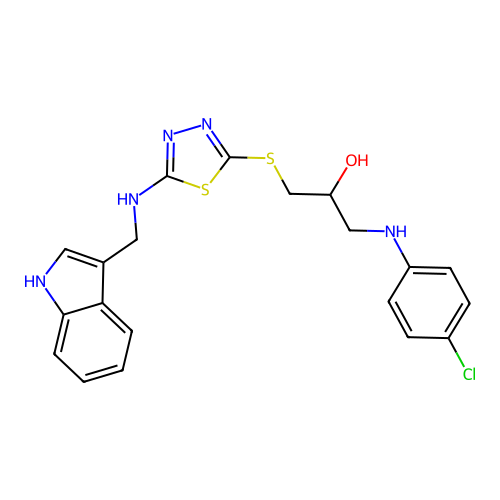 2-Propanol, 1-((4-chlorophenyl)amino)-3-((5-((1H-indol-3-ylmethyl)amino)-1,3,4-thiadiazol-2-yl)thio)- structure