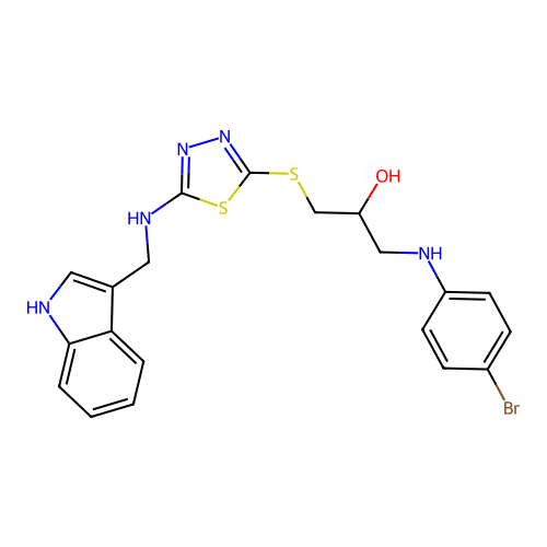 2-Propanol, 1-((4-bromophenyl)amino)-3-((5-((1H-indol-3-ylmethyl)amino)-1,3,4-thiadiazol-2-ylthio)- structure