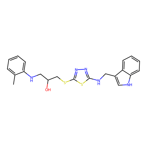 2-Propanol, 1-((5-((2-indolylmethyl)amino)-2-thiadiazolyl)thio)-3-(o-toluidino)- structure