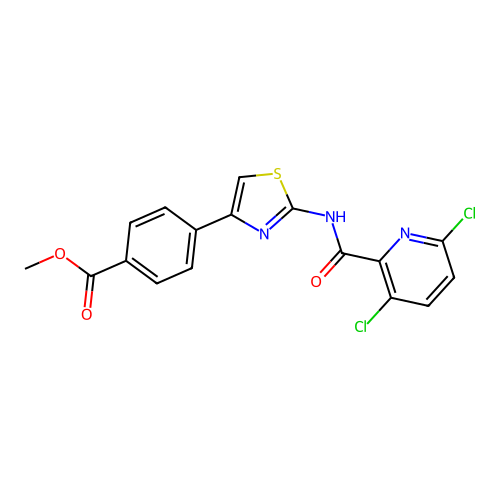 Methyl 4-[2-(3,6-dichloropyridine-2-amido)-1,3-thiazol-4-yl]benzoate structure