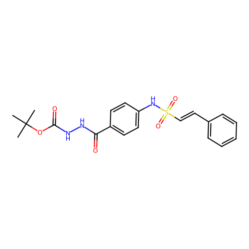 N-(4-{N'-[(tert-butoxy)carbonyl]hydrazinecarbonyl}phenyl)-2-phenylethene-1-sulfonamide structure