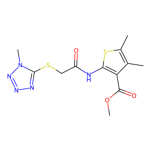 methyl 4,5-dimethyl-2-({[(1-methyl-1H-tetrazol-5-yl)sulfanyl]acetyl}amino)thiophene-3-carboxylate structure