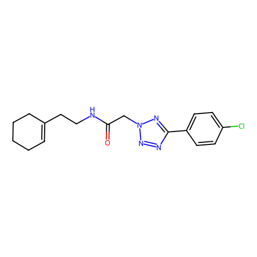 2-[5-(4-chlorophenyl)tetrazol-2-yl]-N-[2-(cyclohexen-1-yl)ethyl]acetamide structure