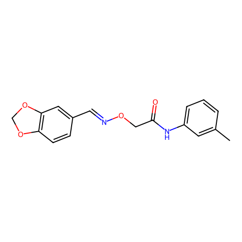 2-(1,3-benzodioxol-5-ylmethylideneamino)oxy-N-(3-methylphenyl)acetamide structure