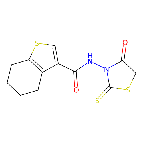 N-(4-oxo-2-sulfanylidene-1,3-thiazolidin-3-yl)-4,5,6,7-tetrahydro-1-benzothiophene-3-carboxamide structure