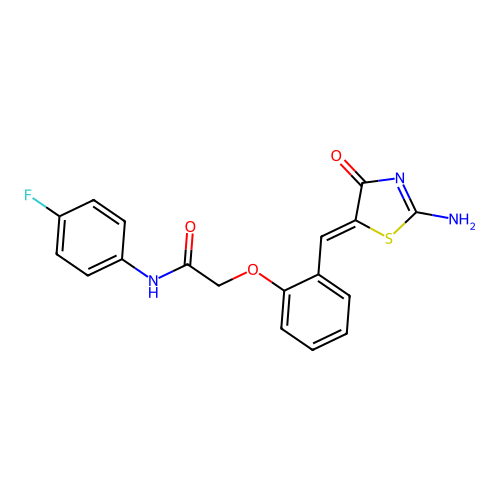 (Z)-2-(2-((2-amino-4-oxothiazol-5(4H)-ylidene)methyl)phenoxy)-N-(4-fluorophenyl)acetamide structure