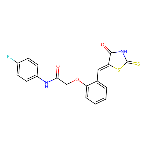 N-(4-fluorophenyl)-2-[2-[(Z)-(4-oxo-2-sulfanylidene-1,3-thiazolidin-5-ylidene)methyl]phenoxy]acetamide structure