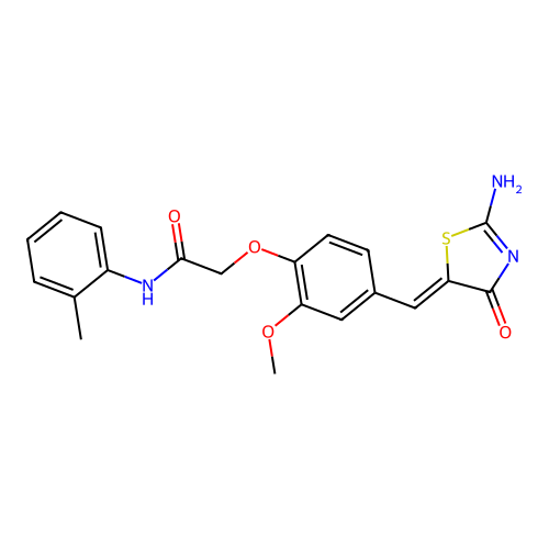 (Z)-2-(4-((2-amino-4-oxothiazol-5(4H)-ylidene)methyl)-2-methoxyphenoxy)-N-(o-tolyl)acetamide structure