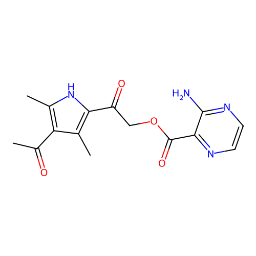 [2-(4-acetyl-3,5-dimethyl-1H-pyrrol-2-yl)-2-oxoethyl] 3-aminopyrazine-2-carboxylate structure