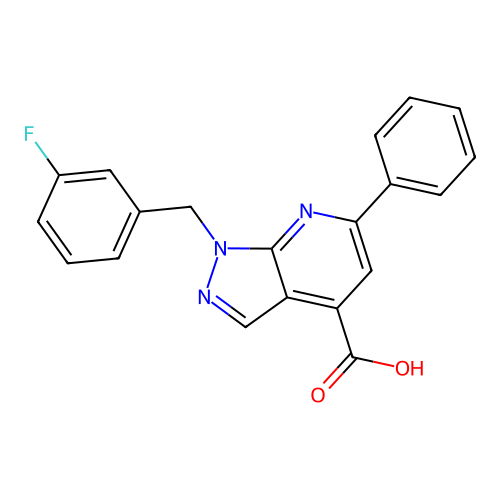 1-[(3-fluorophenyl)methyl]-6-phenyl-1H-pyrazolo[3,4-b]pyridine-4-carboxylic acid structure