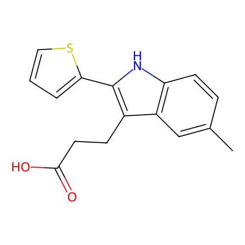 3-[5-methyl-2-(thiophen-2-yl)-1H-indol-3-yl]propanoic acid structure