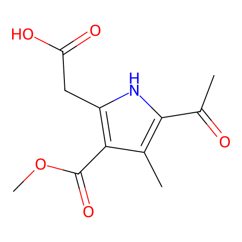 2-[5-acetyl-3-(methoxycarbonyl)-4-methyl-1H-pyrrol-2-yl]acetic acid structure