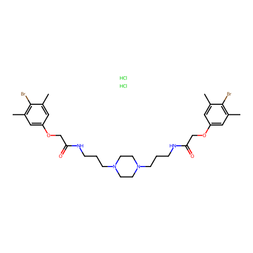 Acetamide, N,N'-(1,4-piperazinediyldi-3,1-propanediyl)bis(2-(4-bromo-3,5-dimethylphenoxy)-, dihydrochloride structure