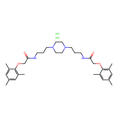 Acetamide, N,N'-(1,4-piperazinediyldi-3,1-propanediyl)bis(2-(2,4,6-trimethylphenoxy)-, hydrochloride, hydrate (1:2:1) structure