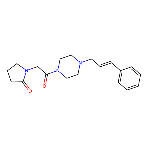 (N-(2-Oxo-1-pyrrolidinyl)acetyl)-N'-(3-phenylprop-2-en-2-yl)piperazine structure