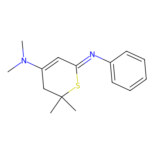 N,N,2,2-tetramethyl-6-phenylimino-3H-thiopyran-4-amine structure