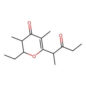 4H-Pyran-4-one, 2-ethyl-2,3-dihydro-3,5-dimethyl-6-(1-methyl-2-oxobutyl)-, (2S,3R)- structure