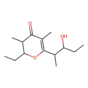 4H-Pyran-4-one, 2-ethyl-2,3-dihydro-6-((1S,2S)-2-hydroxy-1-methylbutyl)-3,5-dimethyl-, (2S,3R)- structure