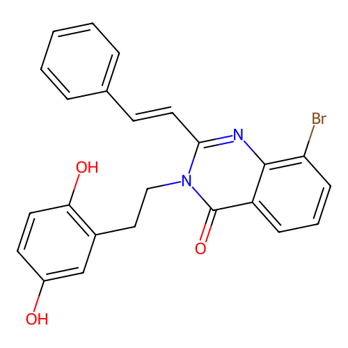 8-Bromo-3-(2-(2,5-dihydroxyphenyl)ethyl)-2-(2-phenylethenyl)-4(3H)-quinazolinone structure
