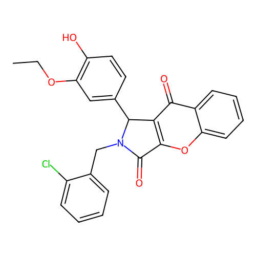 2-(2-chlorobenzyl)-1-(3-ethoxy-4-hydroxyphenyl)-1,2-dihydrochromeno[2,3-c]pyrrole-3,9-dione structure
