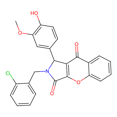 2-(2-chlorobenzyl)-1-(4-hydroxy-3-methoxyphenyl)-1,2-dihydrochromeno[2,3-c]pyrrole-3,9-dione structure