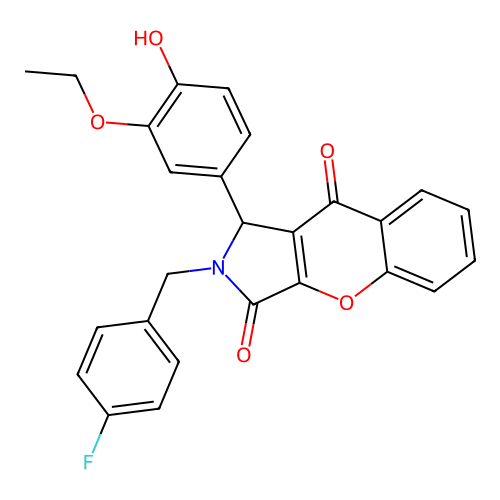 1-(3-ethoxy-4-hydroxyphenyl)-2-(4-fluorobenzyl)-1,2-dihydrochromeno[2,3-c]pyrrole-3,9-dione structure