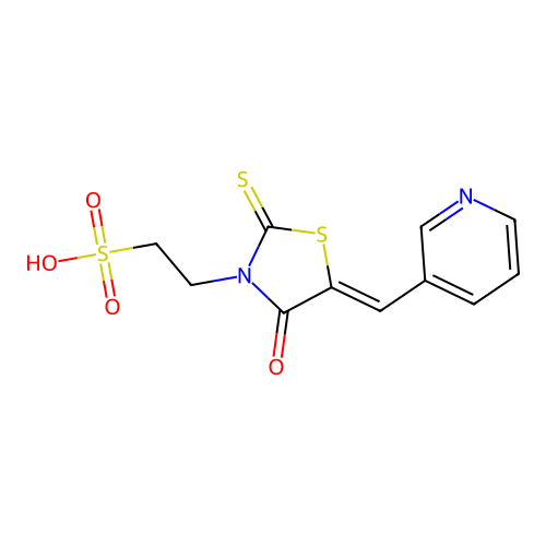 (Z)-2-(4-oxo-5-(pyridin-3-ylmethylene)-2-thioxothiazolidin-3-yl)ethanesulfonic acid structure